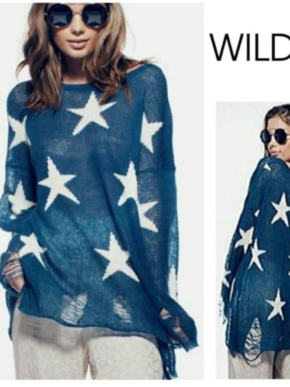 Wildfox Wild Fox Seeing Stars Star Lennon Knit Sweater Blue XS